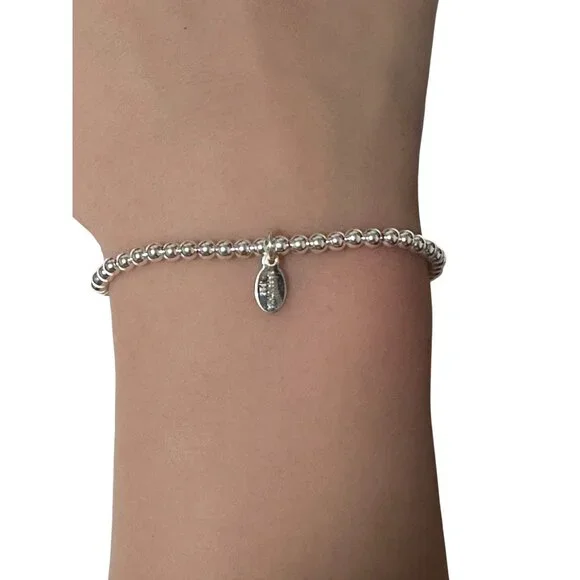 925 Sterling Silver Beaded Stretch Stacking Bracelet Minimalist Forever Charm - Picture 2 of 2